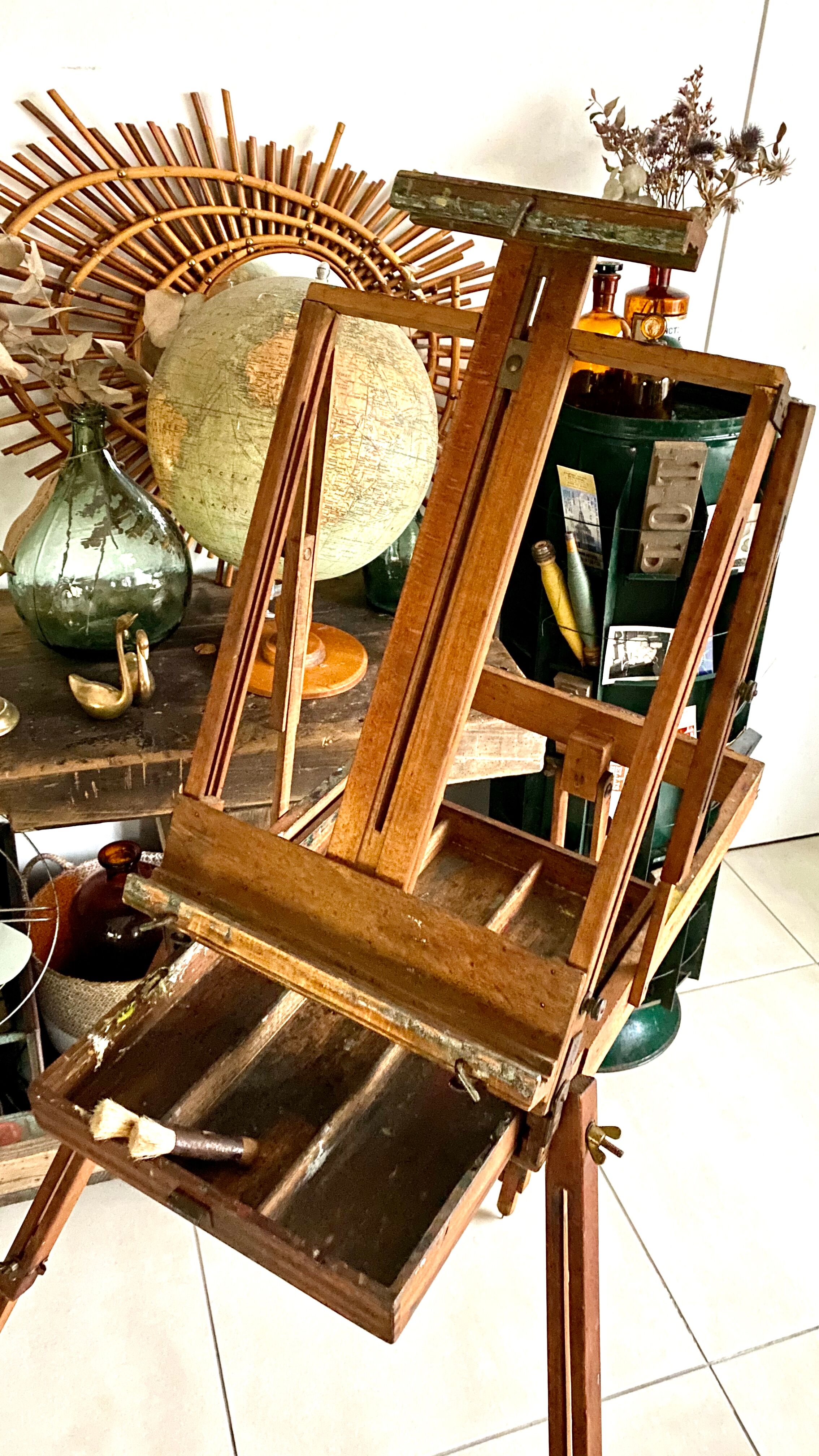 Old collapsible wooden painter's easel