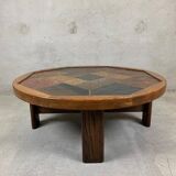 Brutalist Oak and Stone Coffee Table