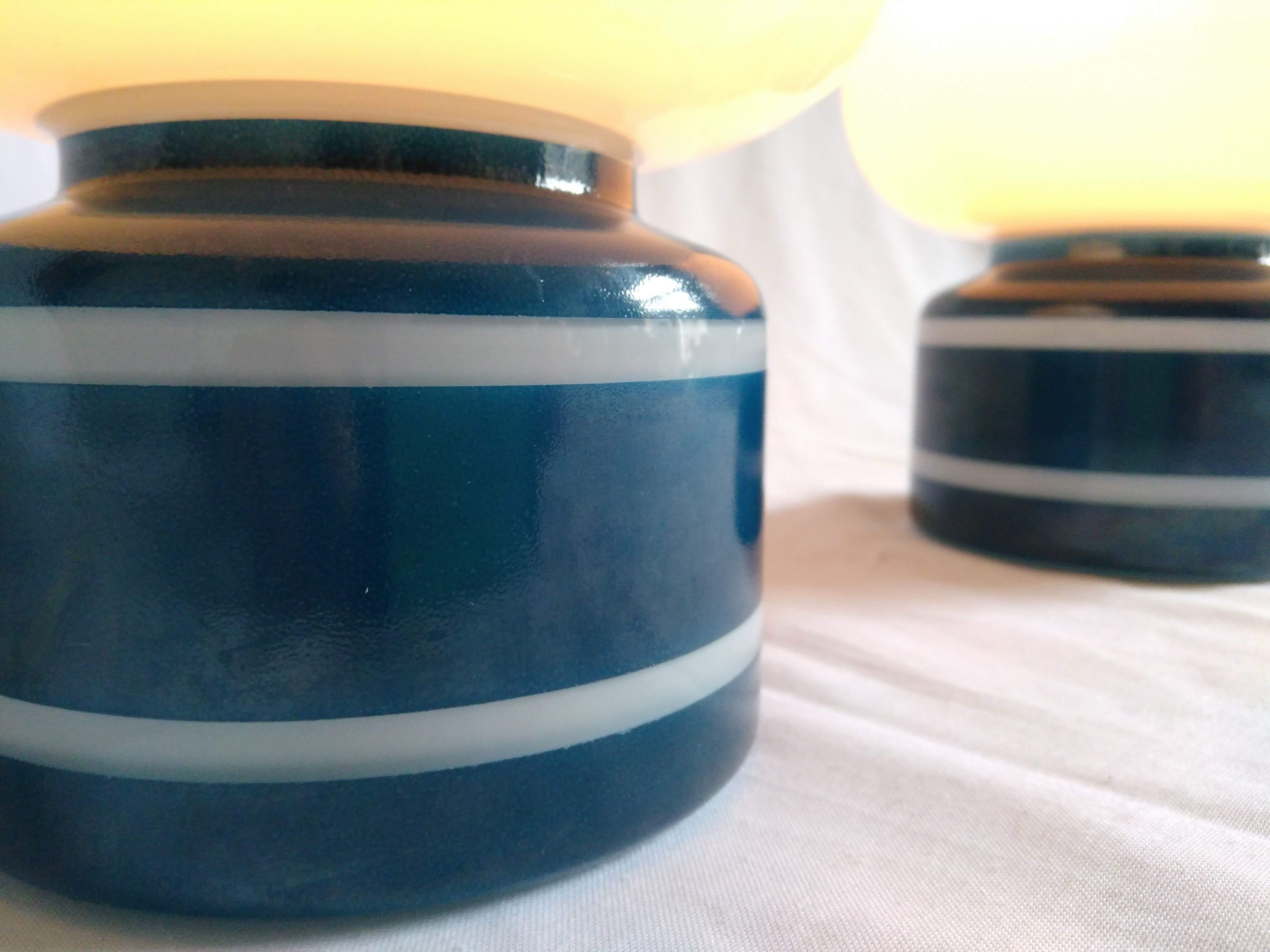 Pair of duck blue and white opaline lamps