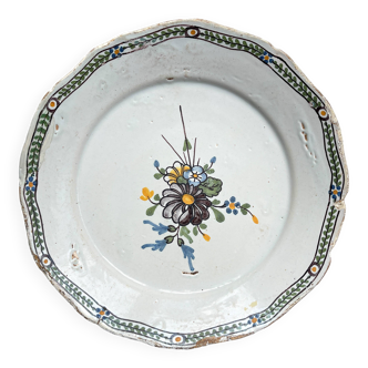 Antique French Earthenware Plate 18th Century NEVERS Floral Pattern