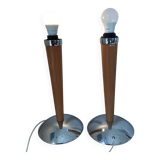 2 vintage lamp bases, chrome and wood, for creating a mushroom lamp