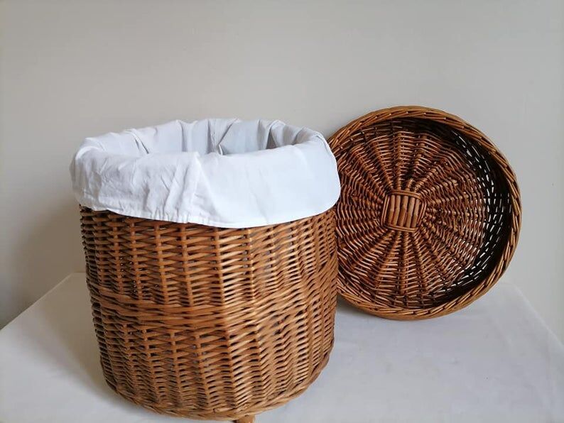 Vintage wicker laundry basket handmade in the 1970s