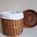 Panier à linge vintage en osier fabriqué à la main dans les années 1970