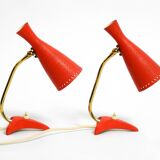 Paire de lampes de table Diabolo en forme de patte de corbeau rouges de style Mid Century Modern de Cosack.