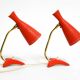 Pair of red Mid Century Modern Diabolo crow's foot table lamps from Cosack