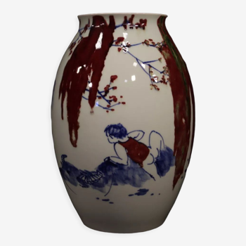 Chinese painted and glazed ceramic vase