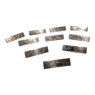 10 silver-plated metal knife and card holders, art deco style, Rabier