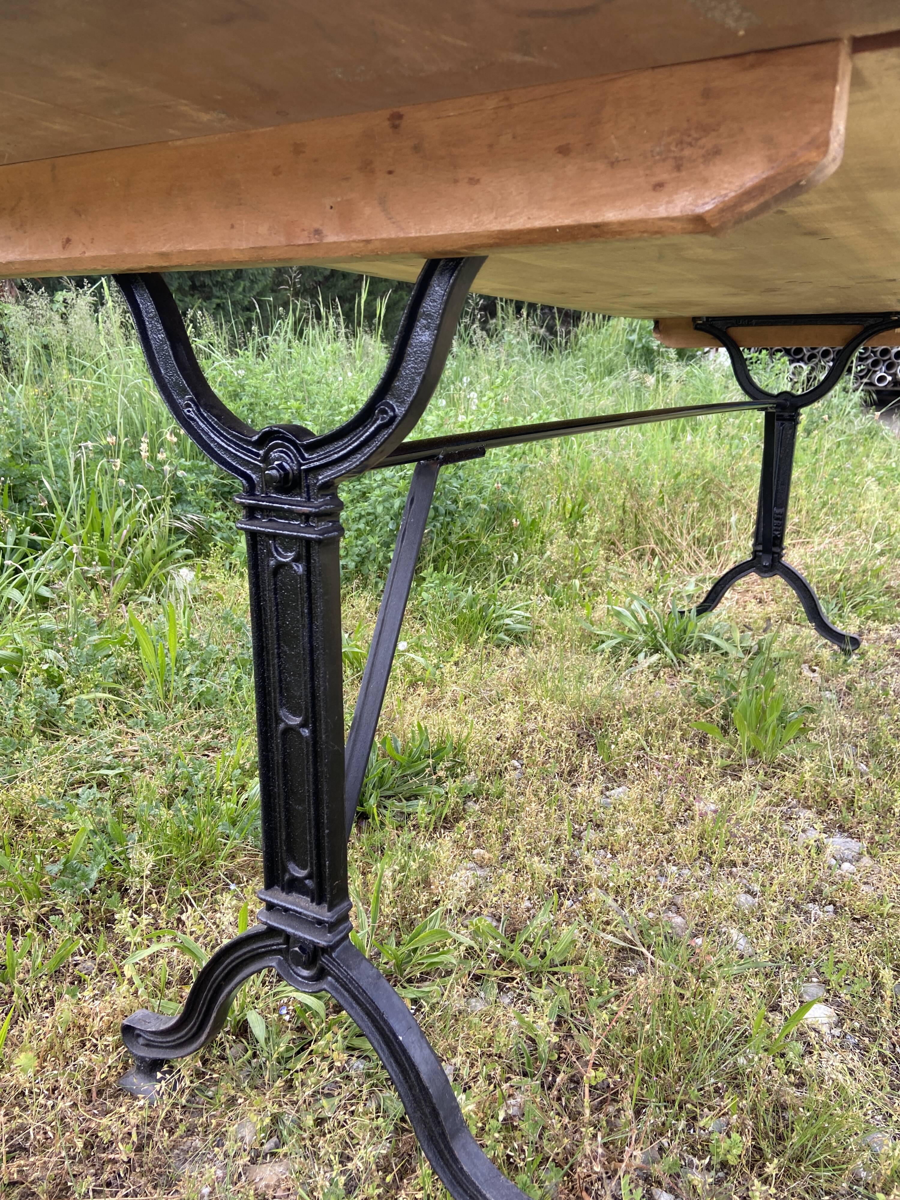 Large bistro coffee table in beech and cast iron base, French Paris
