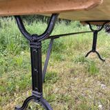 Large beech bistro coffee table and cast iron base French Paris