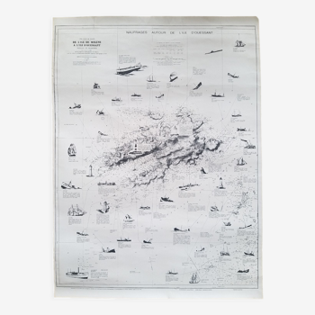 Shipwrecks map of the island of Ushant circa 1980