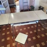 Vintage Yellow Formica Table with 3 Chairs and 1 Stool 1950s