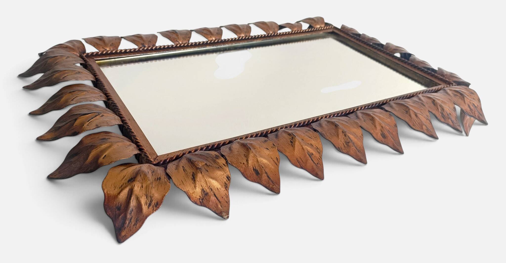 Spanish Mid-Century Wrought Iron Mirror with Foliage Frame, Circa 1950s