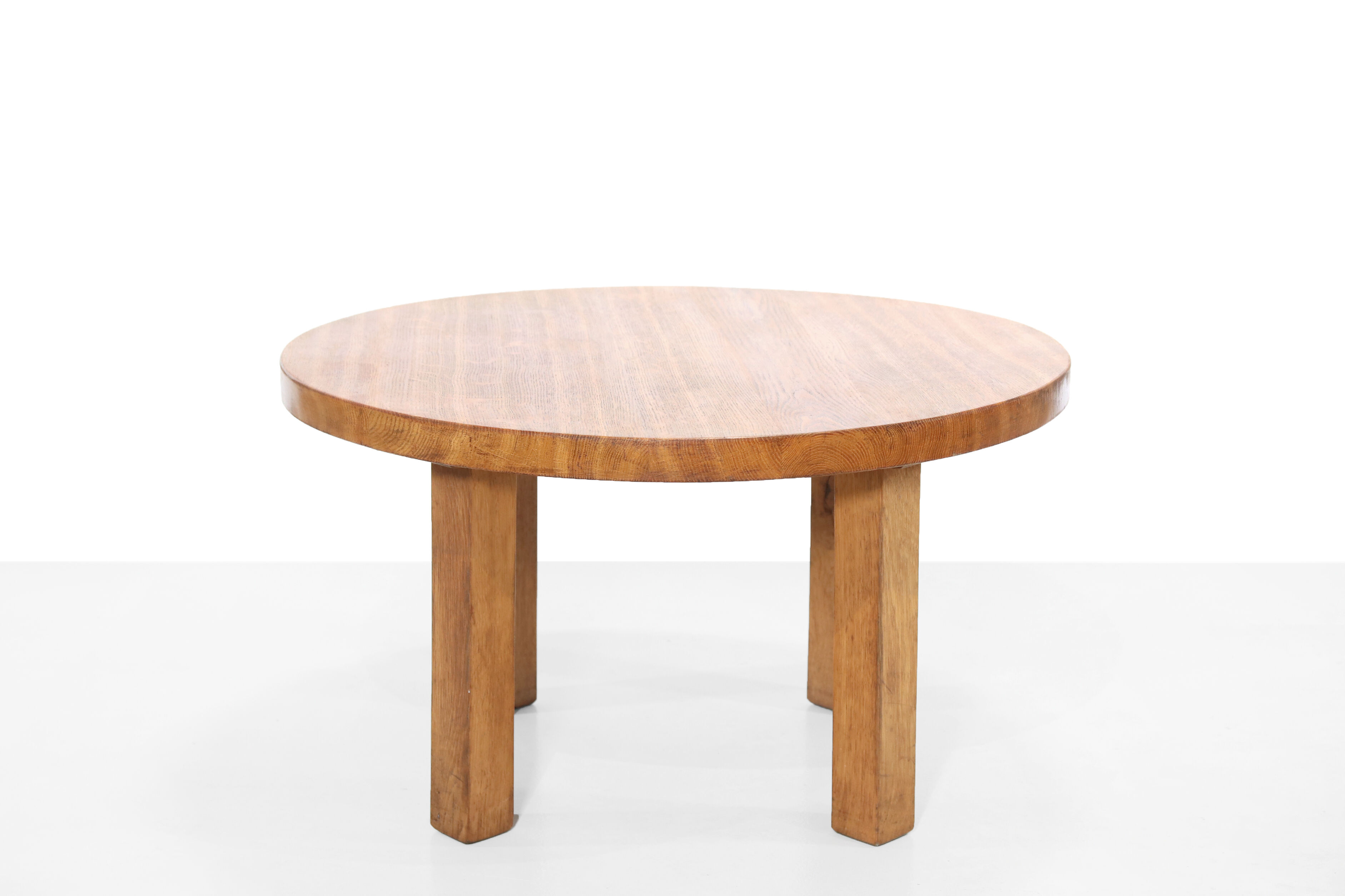 Round brutalist artisan solid oak coffee table