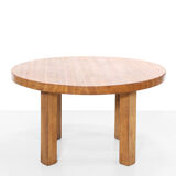 Round brutalist artisan solid oak coffee table