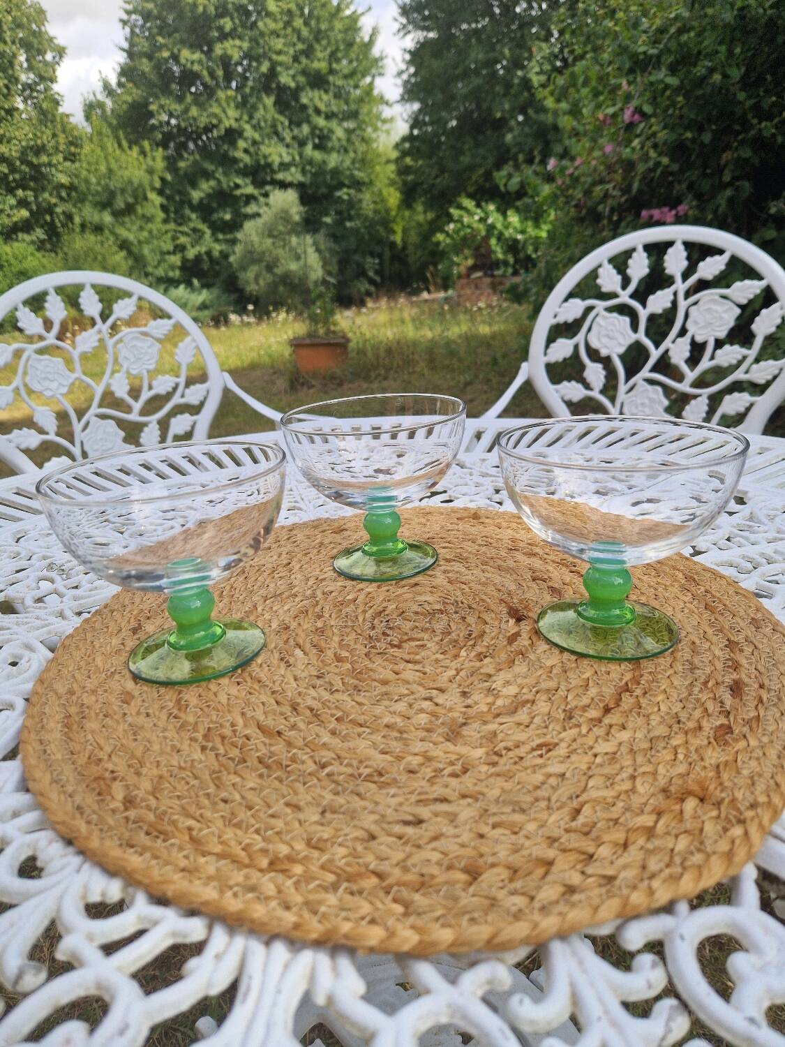 Set de 3 coupes à glace vintage Arc France à pied vert