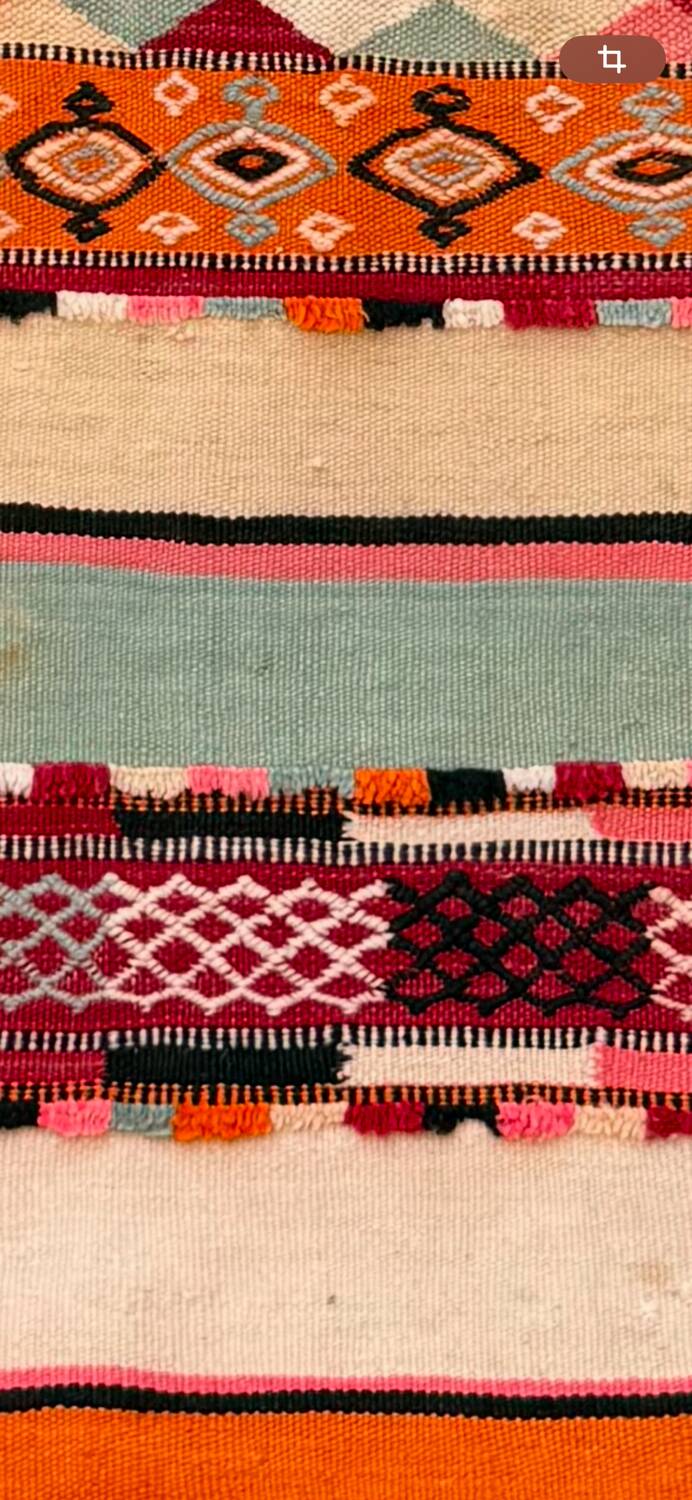 Vintage Berber rug, ancient Hanbel kilim.
