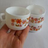 4 cups Arcopal scania orange flowers and mauve vintage 70s coffee espresso