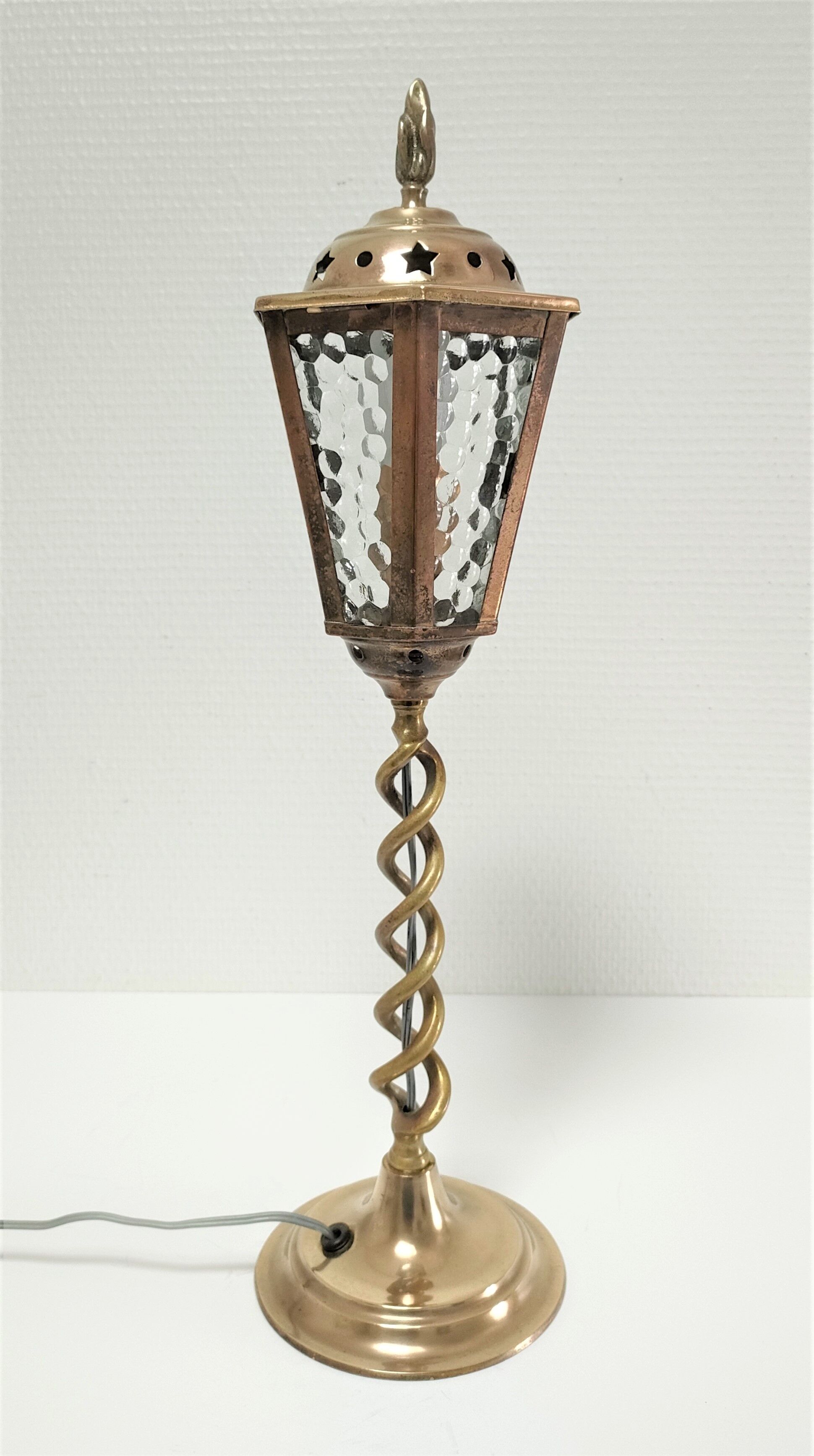 Lampe lanterne laiton et verre début XXème