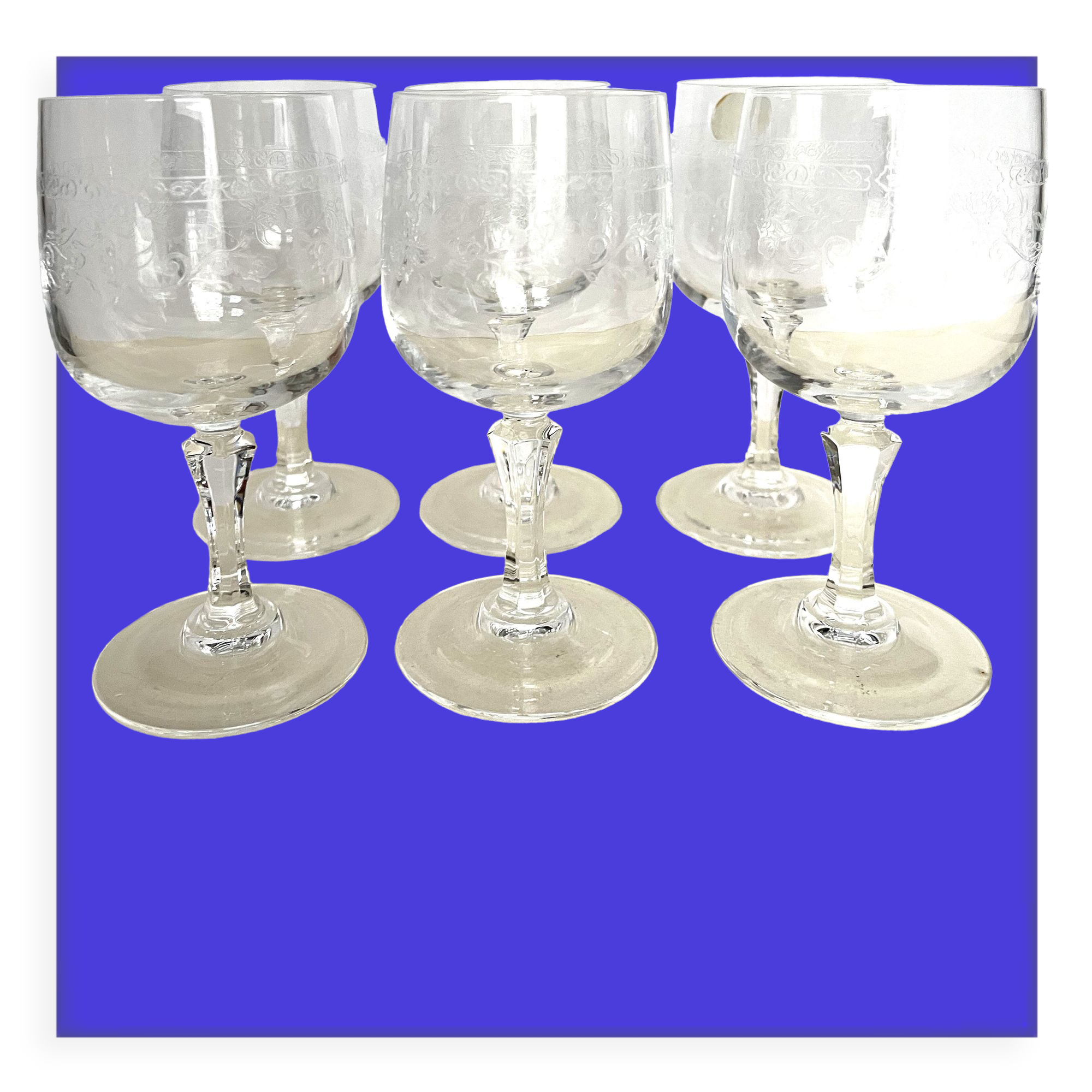 6 Engraved crystal water glasses