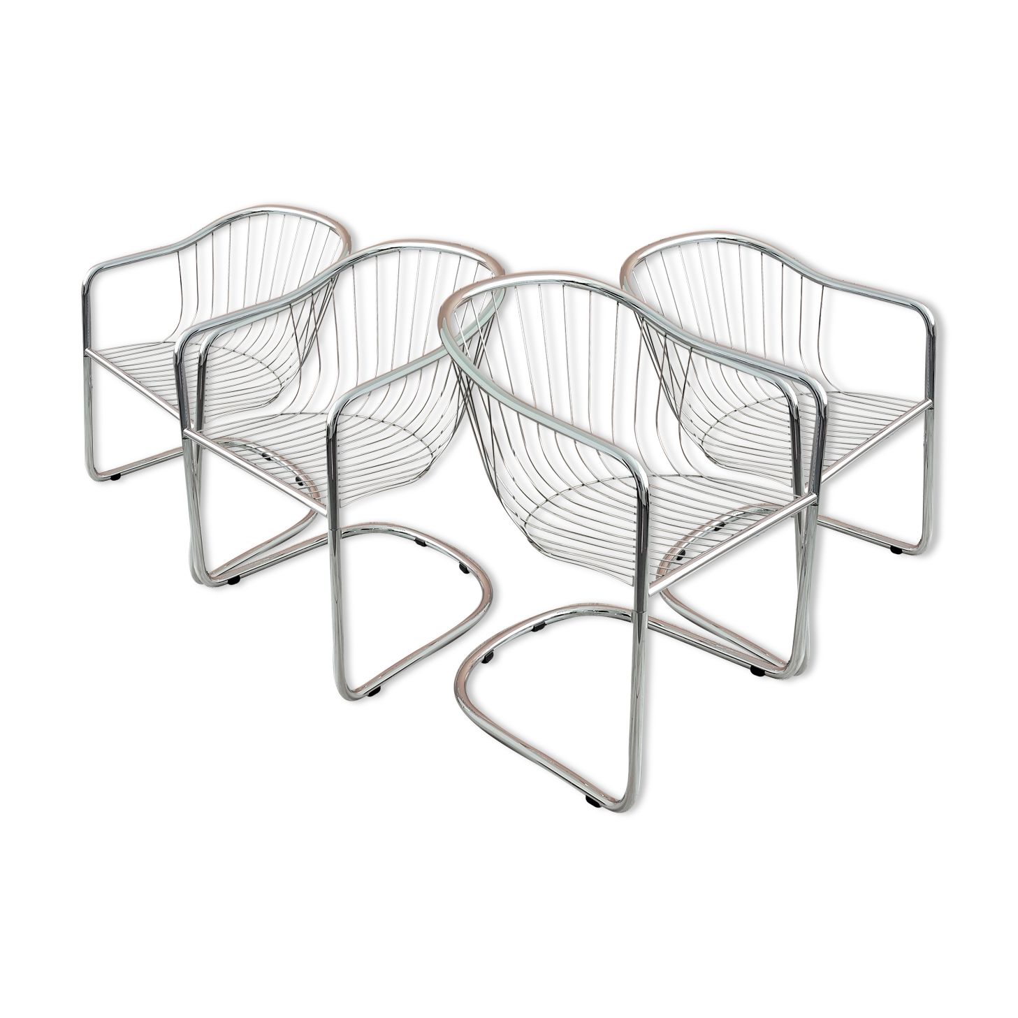 Chrome wire dining chairs by gastone rinaldi, 1970's.