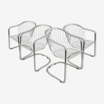 Chrome wire dining chairs by gastone rinaldi, 1970's.