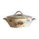 Antique porcelain soup bowl with floral decoration and golden border