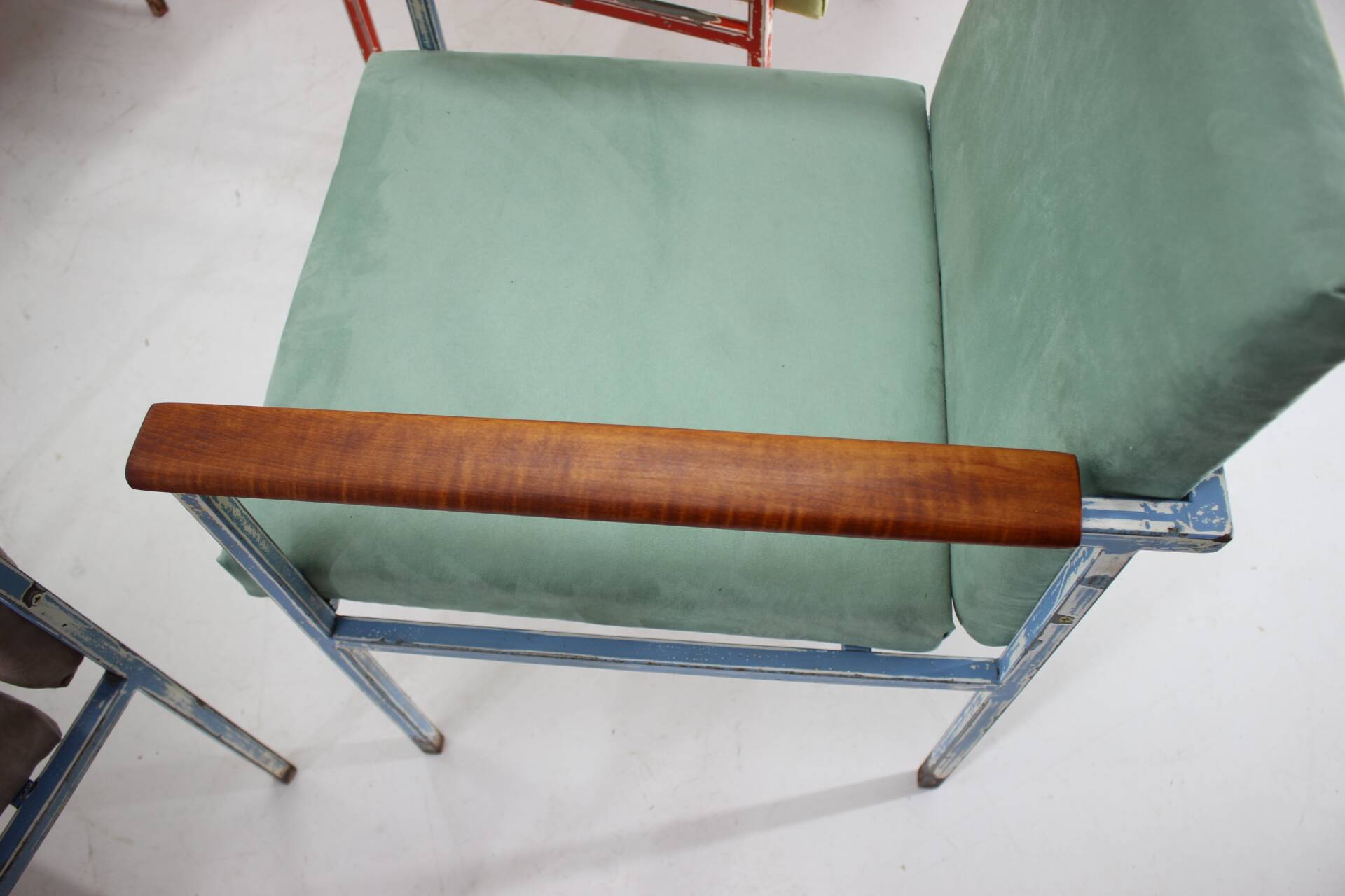 1960s Set of Eight Iron and Wood Armchairs/Dining Chairs,Czechoslovakia