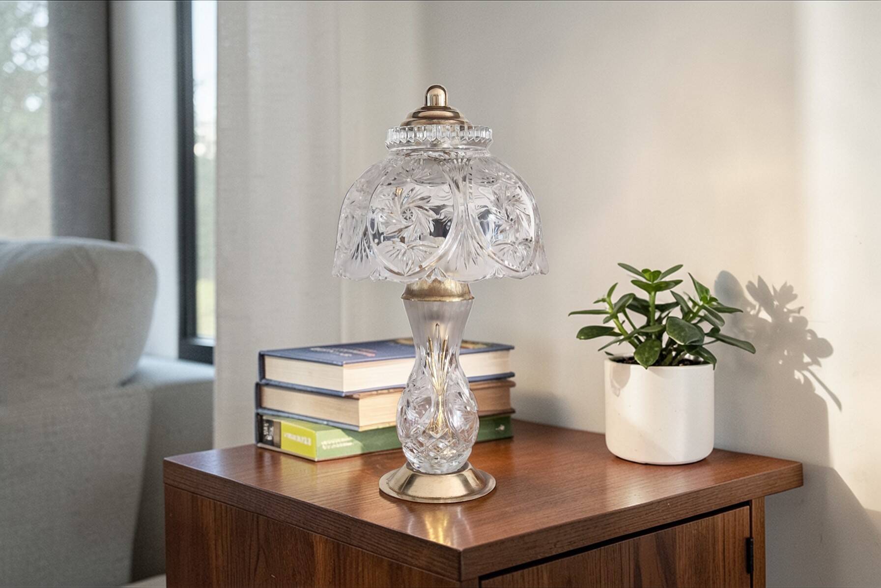 Pair of cut crystal and brass lamps - European production 1950