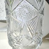 Vintage Bohemian crystal vase, sophisticated, geometric star patterns, high 25 cm