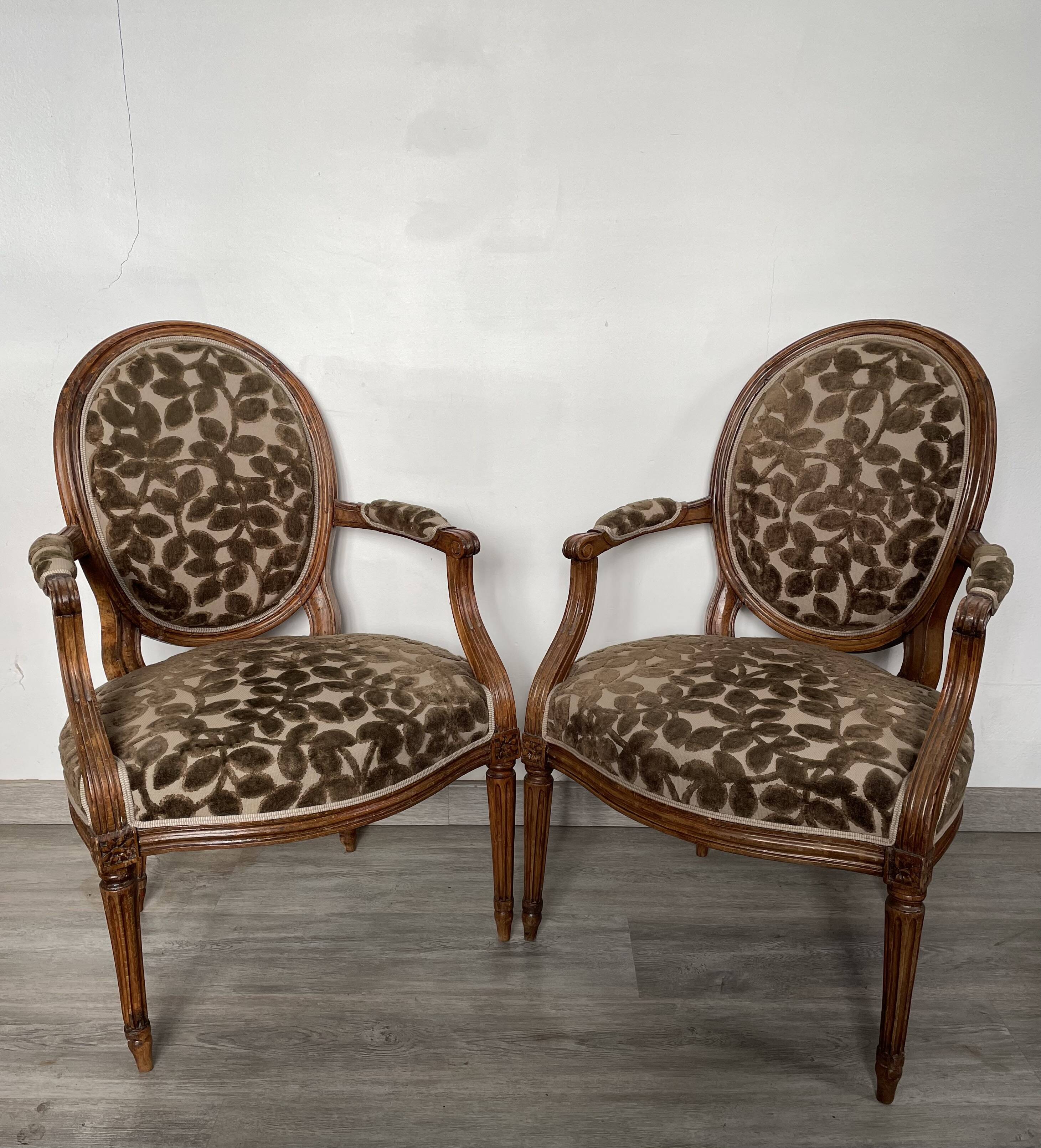 Pair of Louis XVI period medallion armchairs