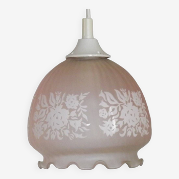 Vintage French Pale Pink Glass Floral Decorated Hanging Ceiling Light 4719