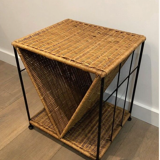End of sofa in rattan and black lacquered metal
