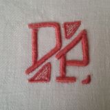 Set of six damask cotton towels monogrammed D P Red