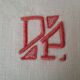 Set of six damask cotton towels monogrammed D P Red