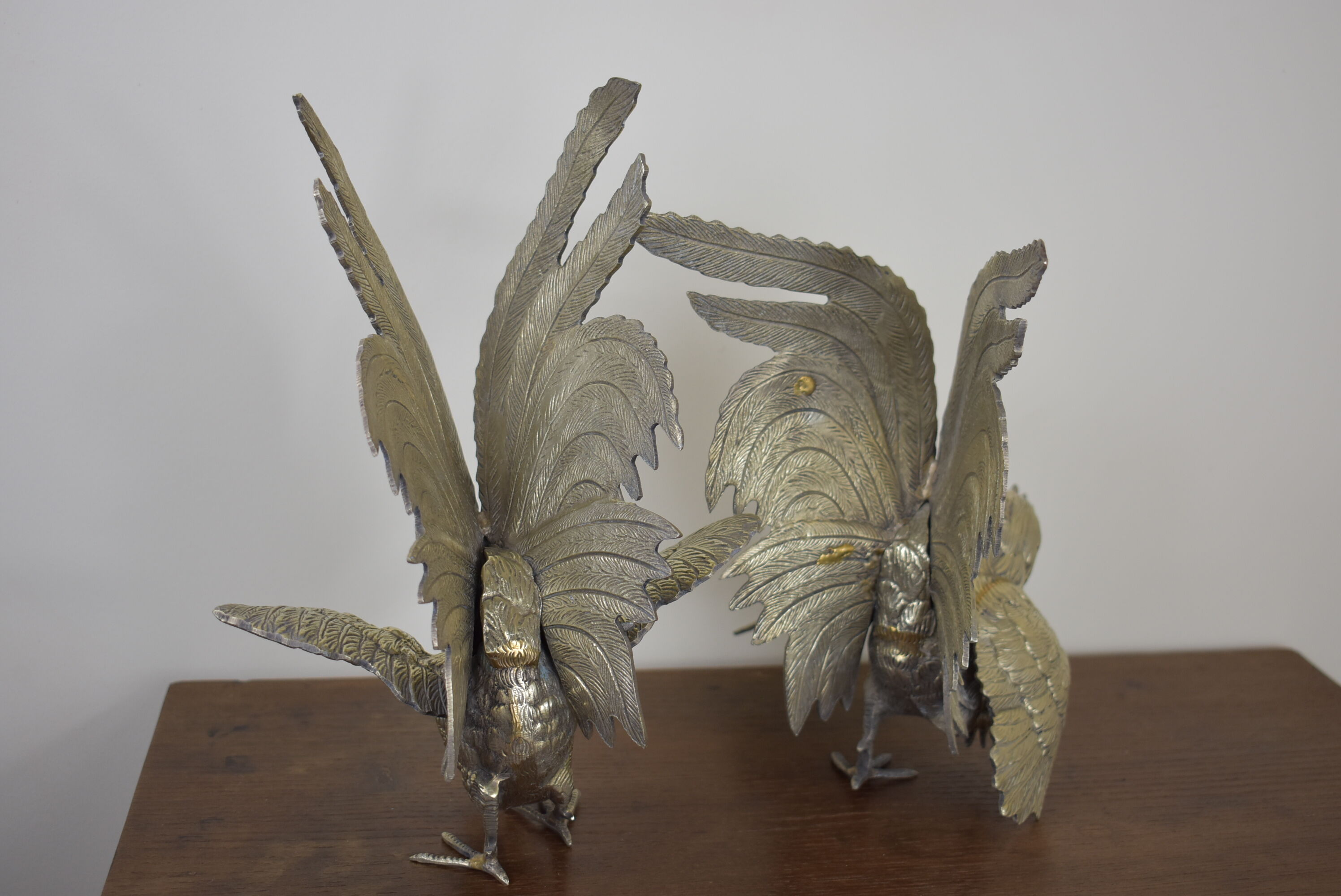 Pair of silver brass roosters