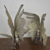Pair of silver brass roosters