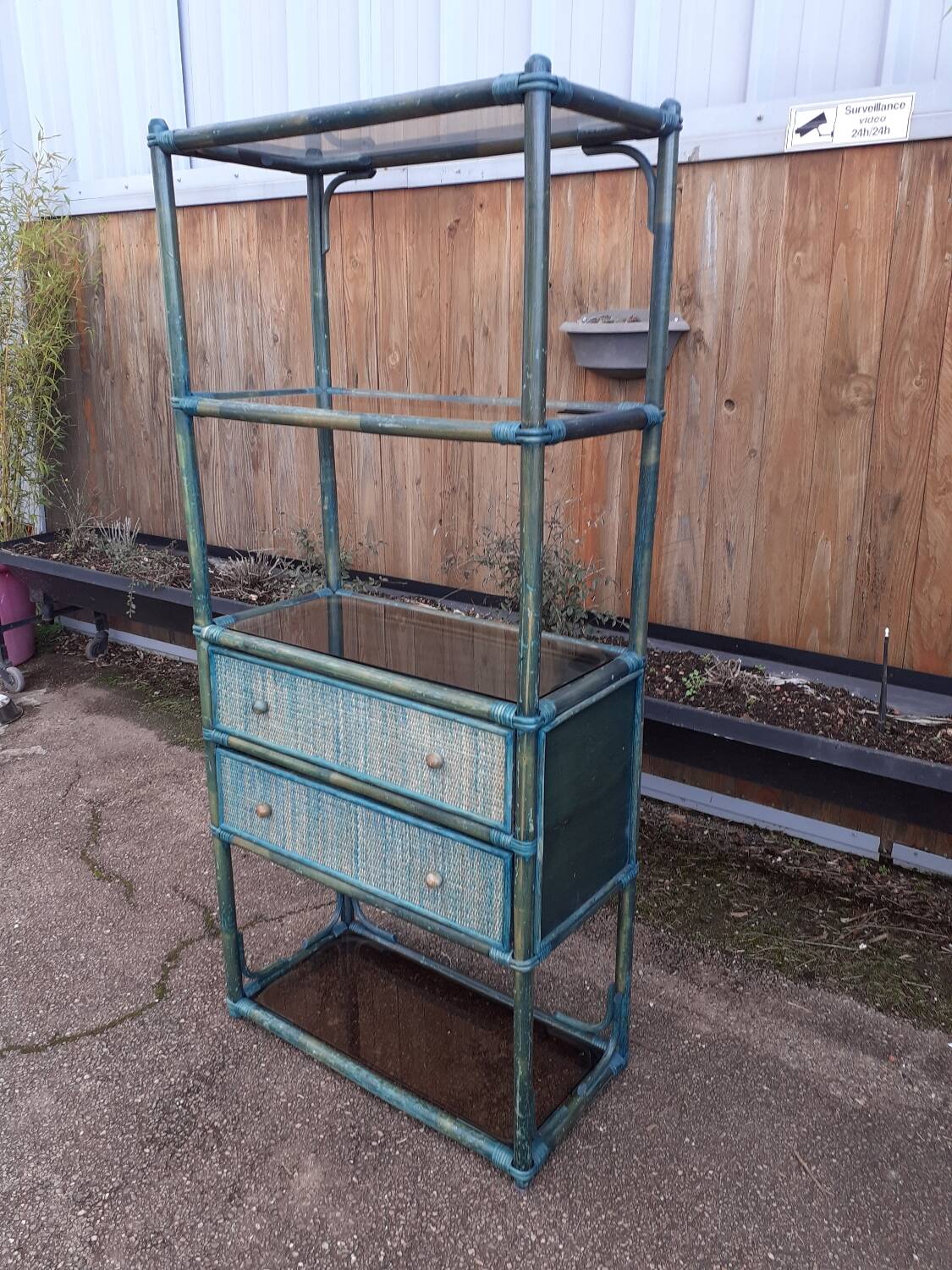 Rattan and bamboo shelf