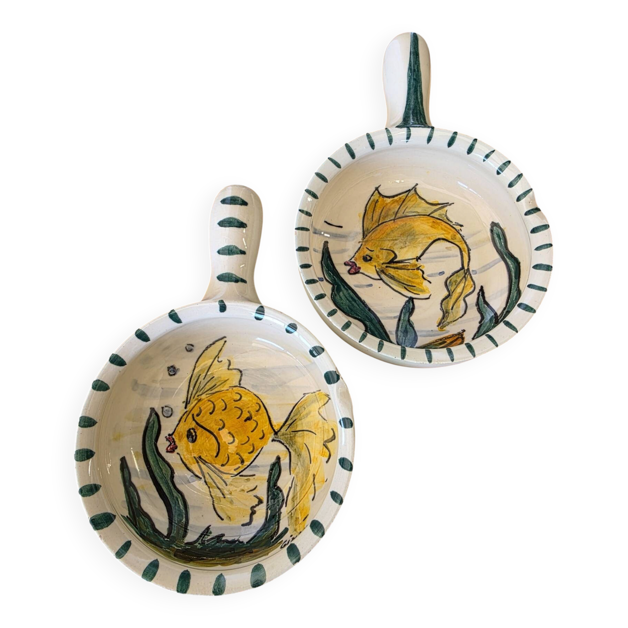 Pair of ramekin bowls fish Vallauris vintage Rubino