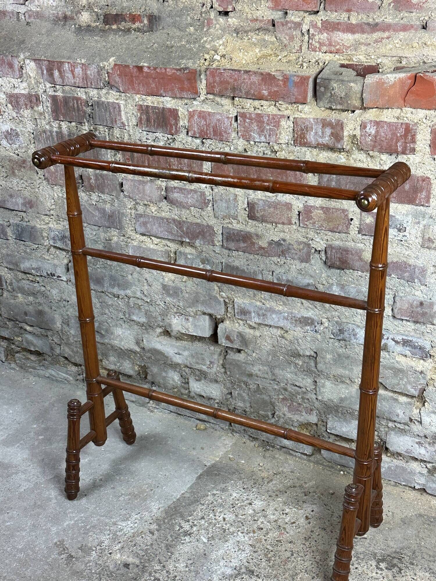 1900s bamboo style wooden towel rack