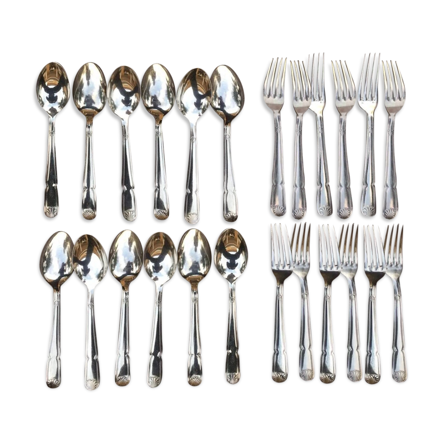 Set of 12 spoons 12 forks metal silver stuff bourdelle poicon bb shell