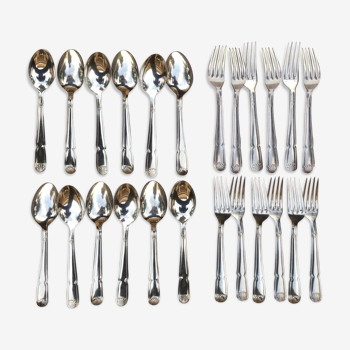 Set of 12 spoons 12 forks metal silver stuff bourdelle poicon bb shell