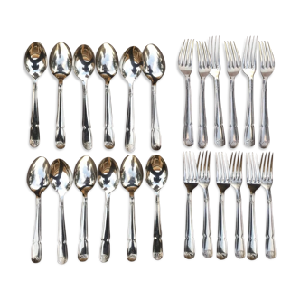 Set de 12 cuillères 12 fourchettes metal argente bouillet bourdelle poicon bb coquille