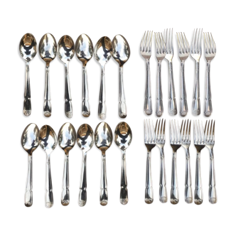 Set of 12 spoons 12 forks metal silver stuff bourdelle poicon bb shell