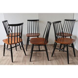 Series of 6 vintage wooden chairs circa 1960