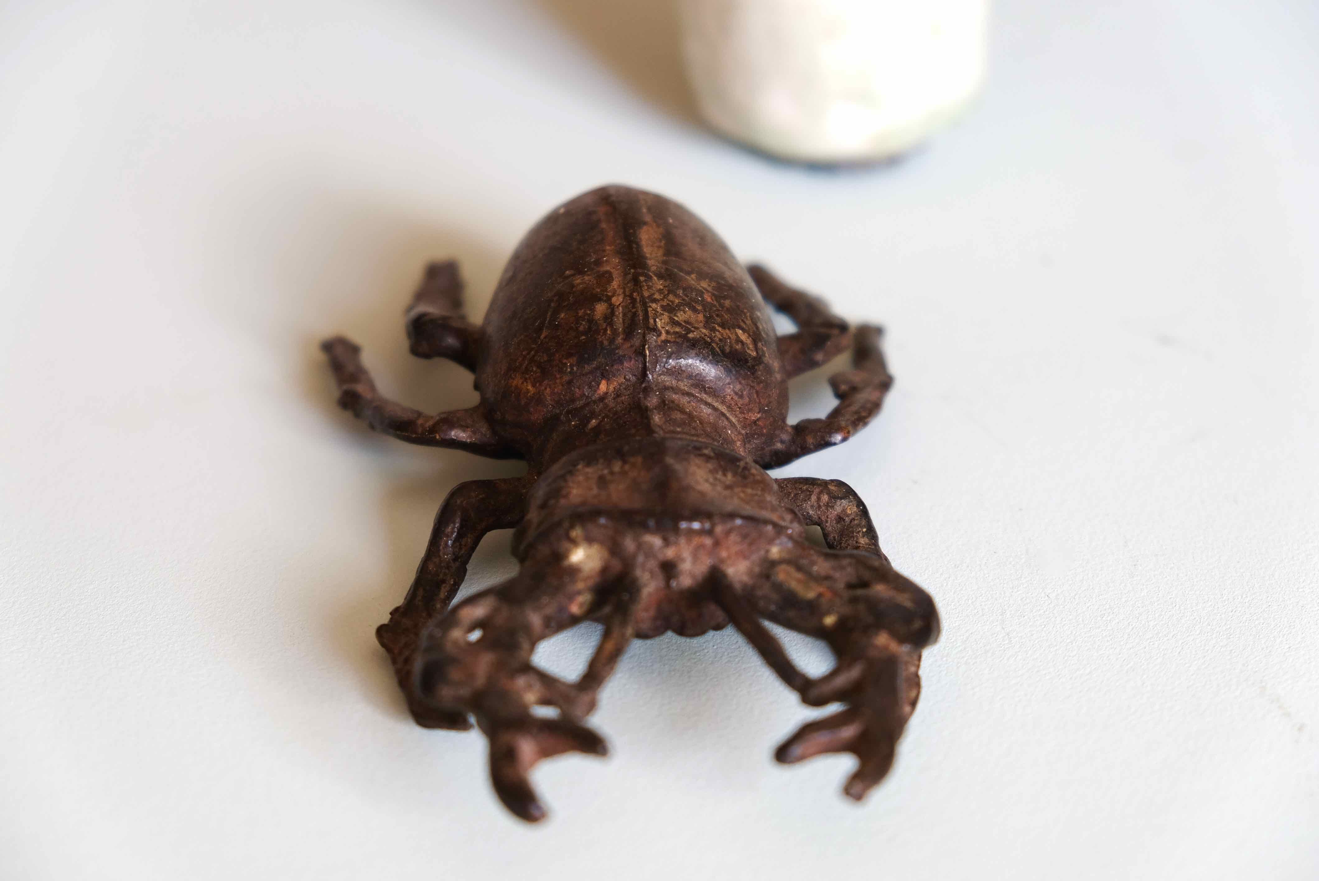Sculpture / paperweight large deer antique bronze beetle