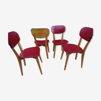 Ensemble de 4 chaises en skaï rouge cuisine bois chaise