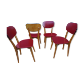Set of 4 chairs in red skaï kitchen wood chair