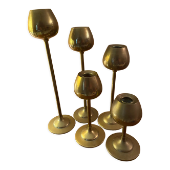 Set of 5 bronze candle holders