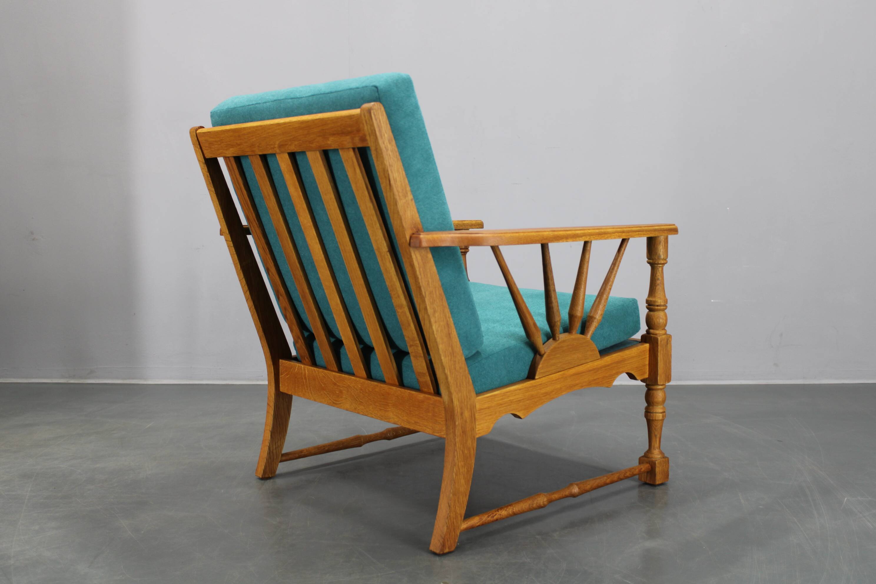 1950s solid oak armchair, Czechoslovakia
