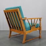 1950s solid oak armchair, Czechoslovakia